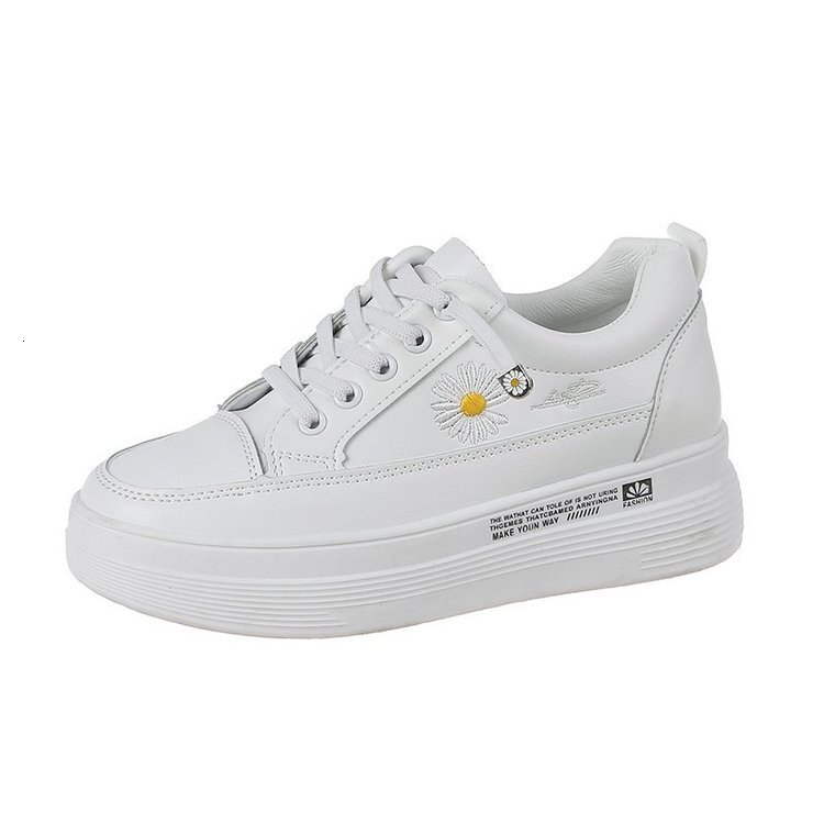 Ddmysports Trendy Little White For Women Autumn New Korean Edition Fashionable And Comfortable Student Casual Flat Bottom Lace Leather Plate Shoes OUT