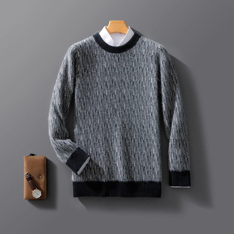 Autumn And Winter Cashmere Sweater Mens Round Neck Loose Pullover Wool Knitted Bottoming Shirt Business Sweater 240821