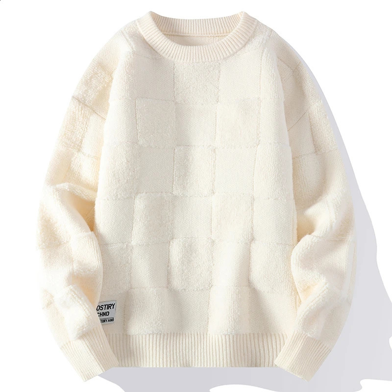 Men Harajuku Fashion Knitted Sweaters Hip Hop Streetwear Loose Plaid Pullover Oversized Casual O-Neck Men Vintage Sweaters 4XL-M 240821