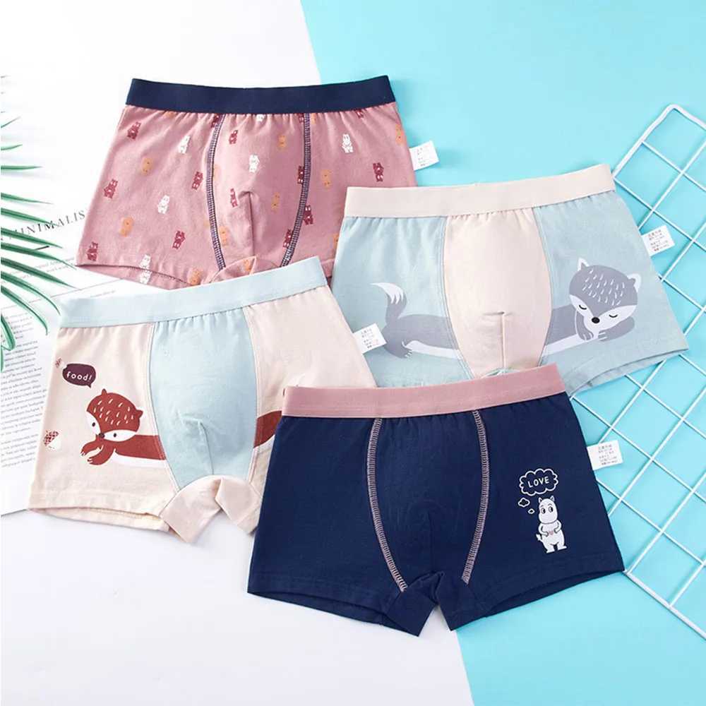 Childrens Underwear For Kids Cartoon Shorts Cotton Underpants Boys Panties Car Penguin Pattern 4Pcs Lot Y240821