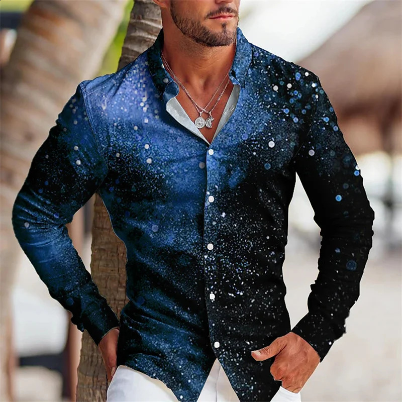 mens party shirt 3D gold printed long sleeved button top mens casual shirt plus size mens shirt 240821