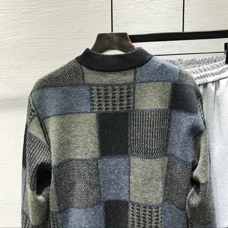 Knitted Sweaters for Men Collared Plaid Black Man Clothes Cardigan Large Big Size Heated Japanese Harajuku Fashion Overfit Baggy 240821