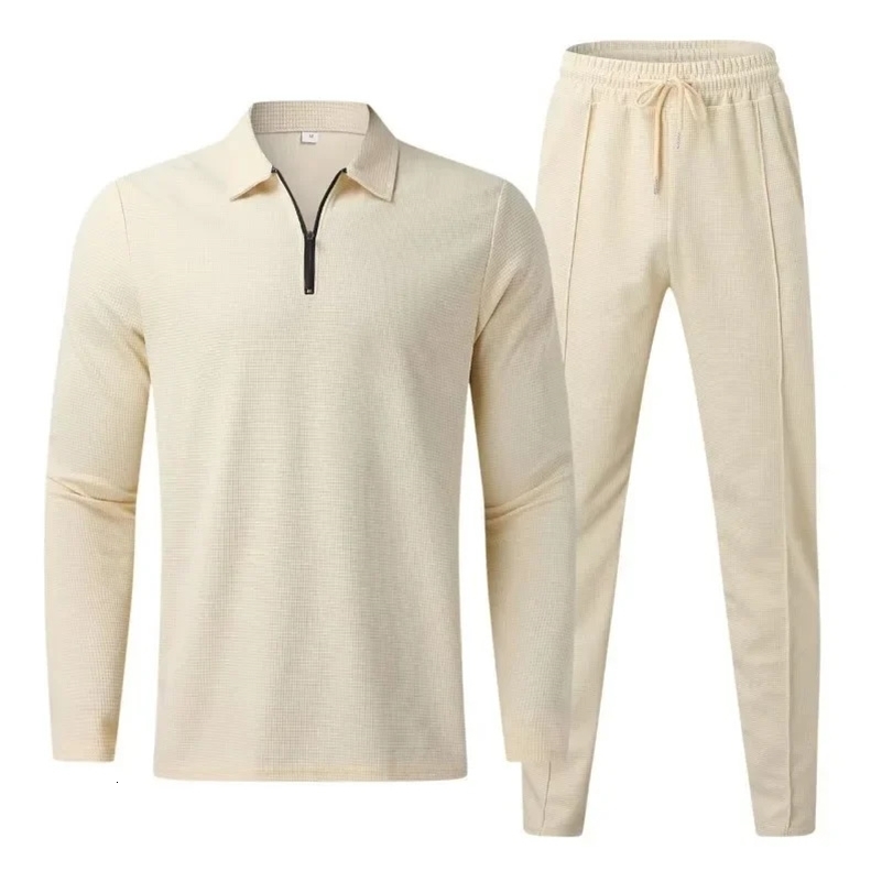 Men Business Fashion Casual 2-Piece Set Loose Fitting Autumn Long Sleeved Pants Sports And Casual Mens Polo Shirt Sports Set 240820