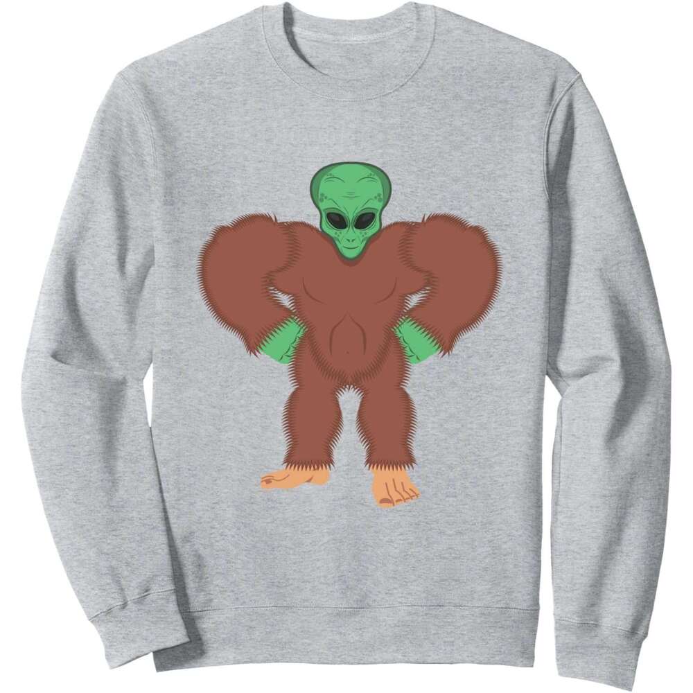 Long Sleeve Shirts for Men sweatshirt Funny Bigfoot Showing Muscles Green Alien Face Gift Sweatshirt T shirt Tee Streetwear Casual tops clothes