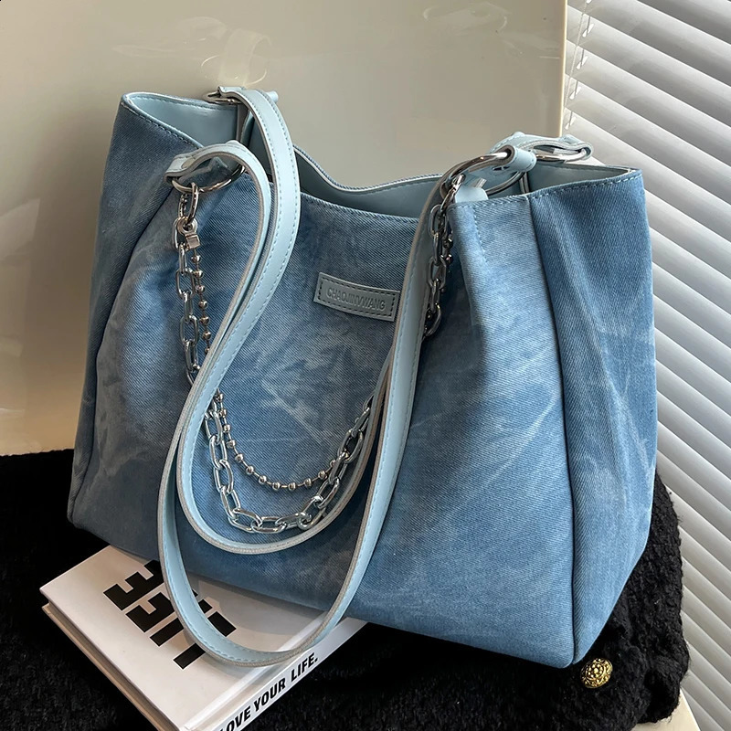 High-capacity Tote Bags for Women Korean Chain Fairy Y2k Fashion Crossbody Bag Girls Preppy Sweet Student Shoulder Handbags Chic 240820