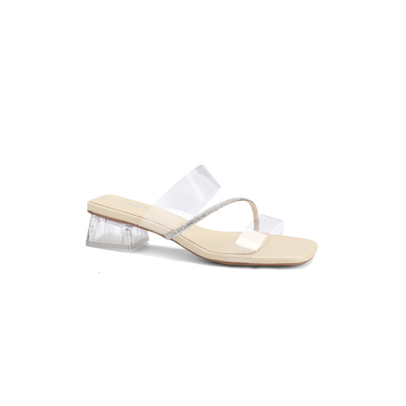 Ddmysports Grape Mom S Spring New Style Diamond Ribbon Transparent Square Ead Show Legs Long Crystal Thick Eel Slippers For Women Igh Eels OUTDOOR