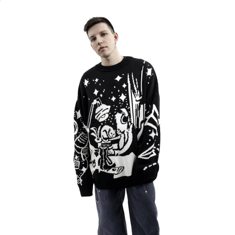 Oversized Sweaters Men Women Harajuku Anime Girl Graffiti Vintage Knitted Sweater lo-fi Winter Unisex Cotton Pullover Streetwear 240821