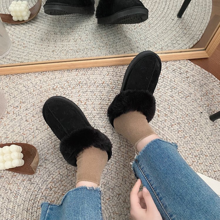 Ddmysports Thick Soled Women Wearing Leather Fur As Piece With A Top Plush Snow Boots Sponge Cake And Cotton Slippers For One Foot Winter OUTDOOR