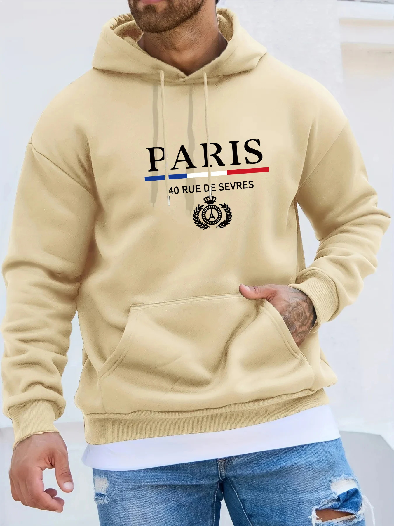 Mens Autumn Winter Long Sleeved Sweater PARIS Hooded 240821