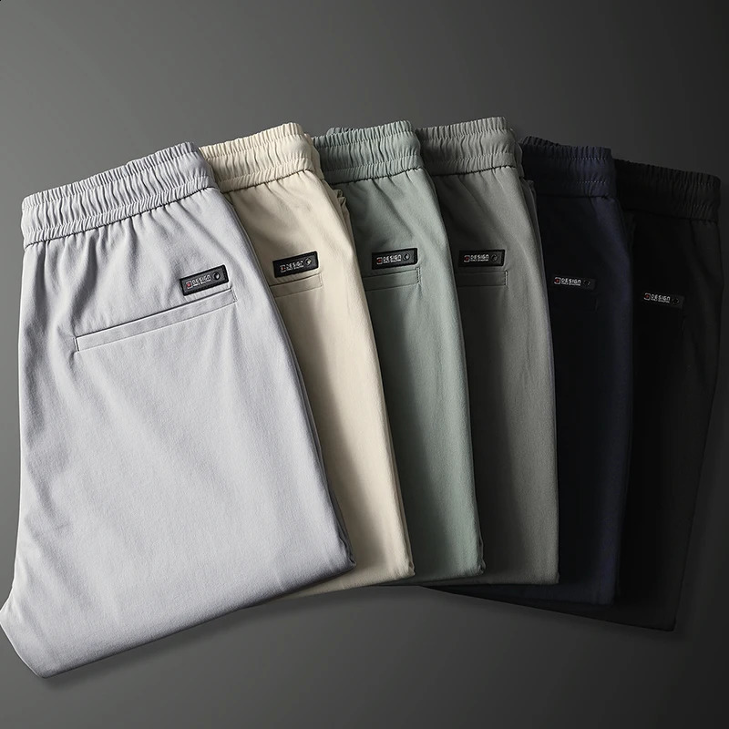 6 Color High Elastic Mens Casual Pants Summer Thin Soft Business Classic Fashion Male Clothing Elastic Waist Trousers 240820