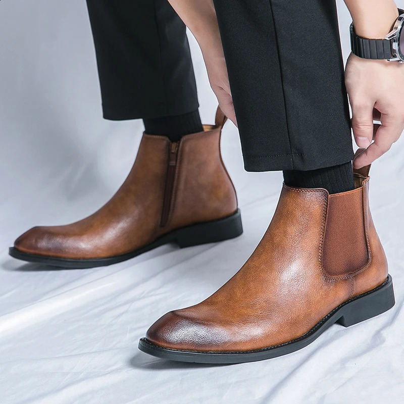British style Chelsea boots mens ankle boots fashion zipper retro business formal boots Antumn Bota Masculina Plus size 39-45 240821
