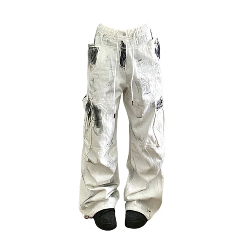Womens White Cargo Jeans Y2k 90s Vintage High Waist Wide Leg Denim Trousers Harajuku Baggy Jean Pants 2000s Trashy Clothes Z260313