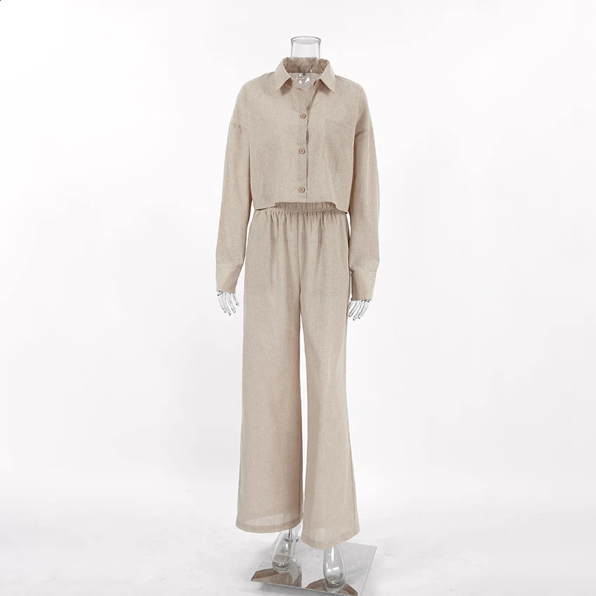 Autumn Winter Khaki Two Piece Set Women Plus Size Clothing Casual Cotton Linen Suit Jacket Long Sleeve Trousers 2-piece Set 240820