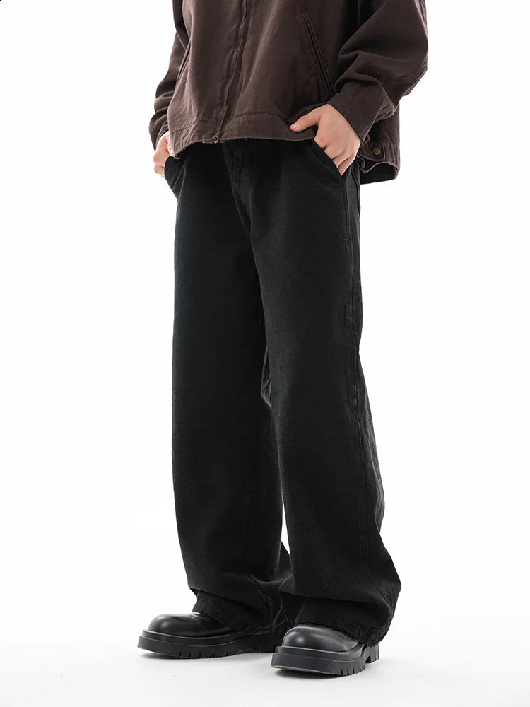 Mens textured cargo pants autumn wash ripple texture American casual retro slightly flammable loose 240821