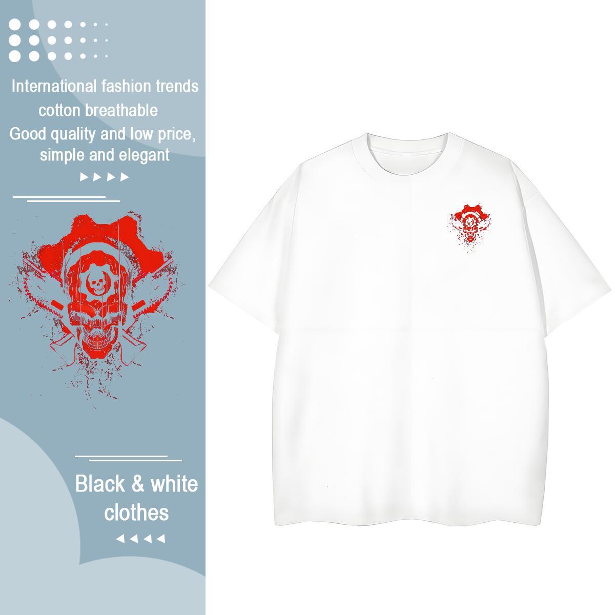 Fashion Casual SKULL Tshirts 230g Pure Cotton T-Shirts for Men DIY Anime Daily Outfit Round Neck Short Sleeve TOP Quality Tees