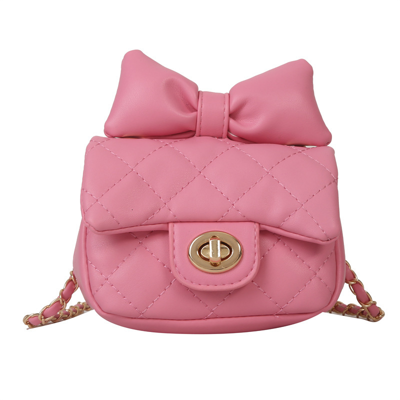 New children's with bow, coin purse, embroidered thread, small fragrant style, diamond grid bag, stylish girl's chain crossbody bag F15.2-08