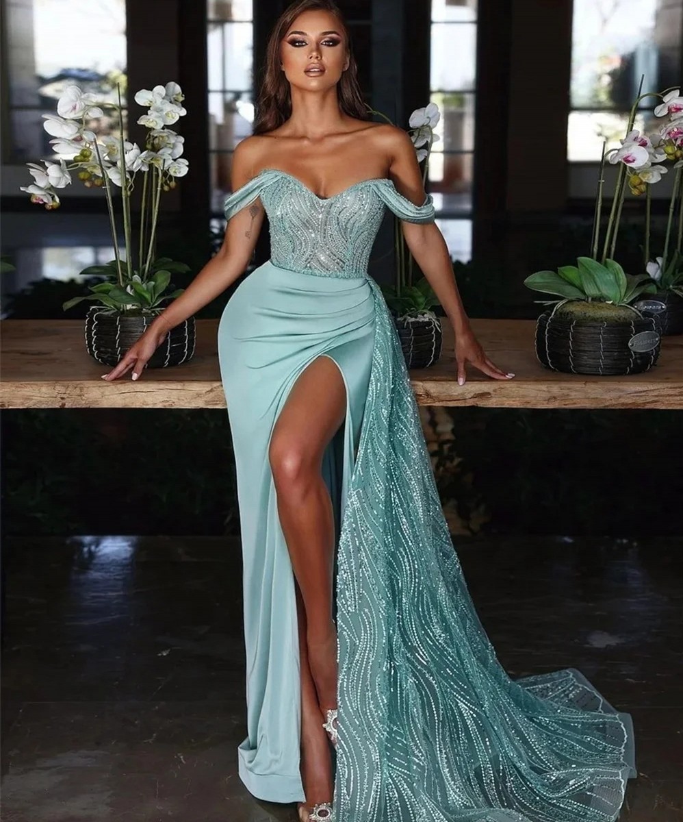 Dresses Classic Evening Off Shoulder Sequins Lace Appliques Mermaid Women Prom Formal Party Gowns Arabic Vestidos Fiesta Robe De Soiree Custom Made