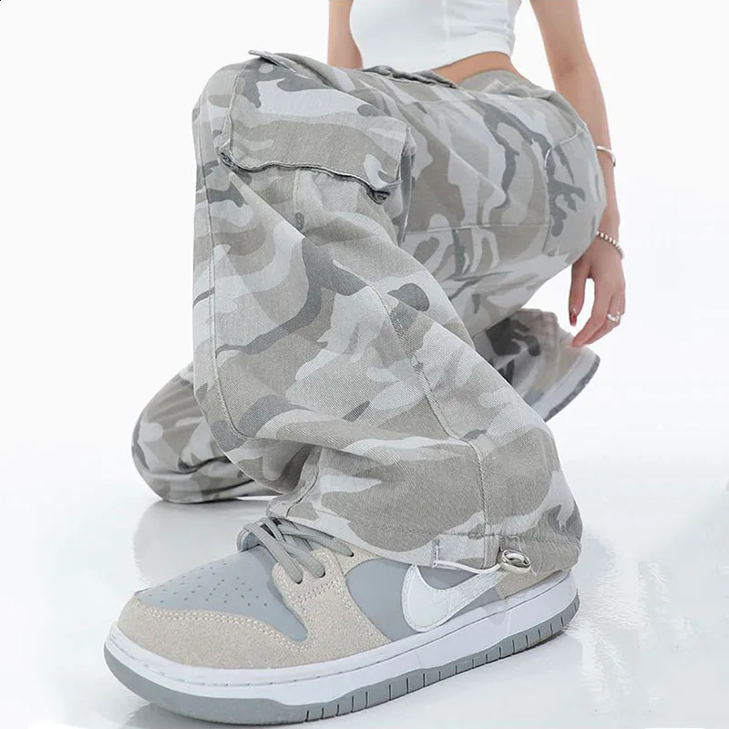 Streetwear Women Camouflage Cargo Pants Hip Hop Oversize Spring Autumn Straight Wide Leg High Street Fashion Casual Trousers Z260314
