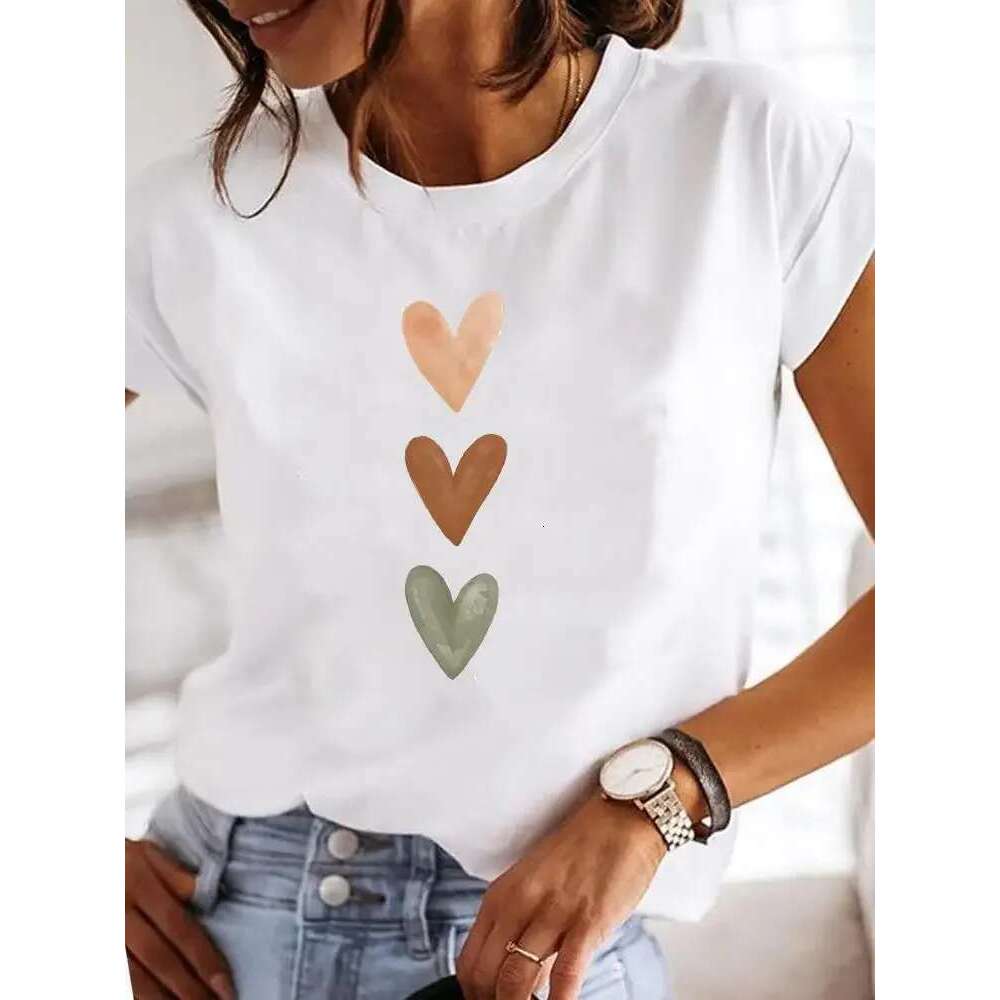 Sleeve Short Casual Ladies Fashion Female Graphic Tee Women Love Heart Watercolor Sweet Print Summer T Clothing T-shirts -shirts