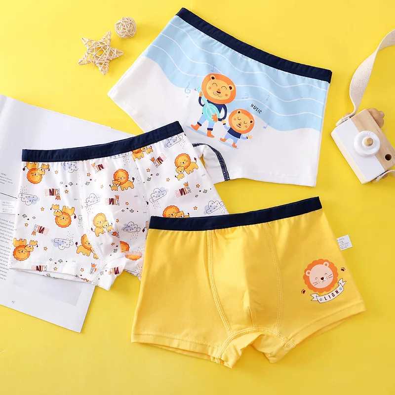 3 Pcs/pack Teen Underwear Cotton Plaid Short Panties for Kids Boys Cotton Children Cartoon Lion Boxer Shorts Young Boy Underpant Y240821