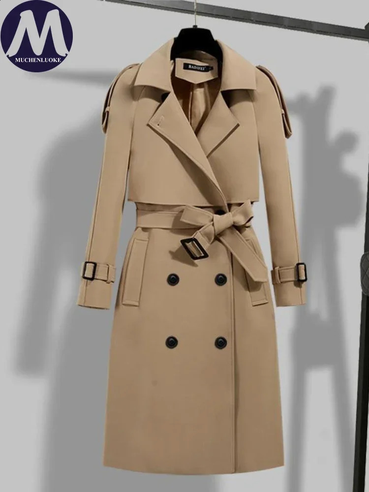 Female Coat Winter 2023 AutumnWinter Waist Retraction Lace Up Trench Korean Fashion Casual Long Womens Clothing Coats 240820