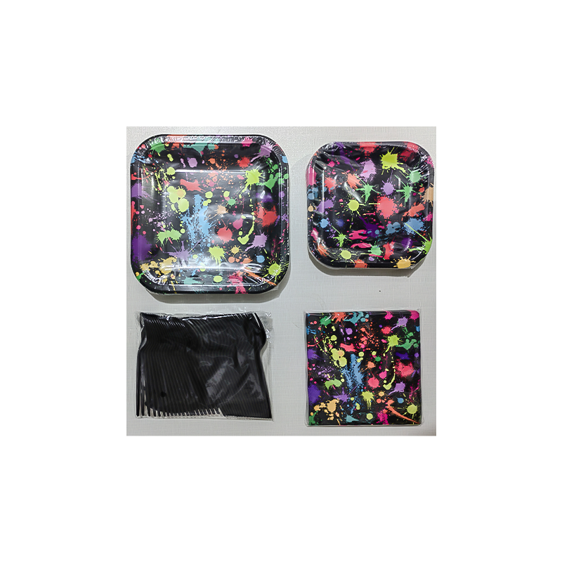 Spray painted birthday decoration tableware set suitable for watercolor themed party birthday supplies