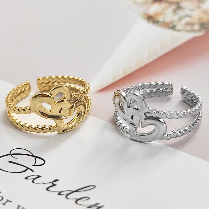 Stainless steel adjustable double girls' love ring wholesale niche and non fading