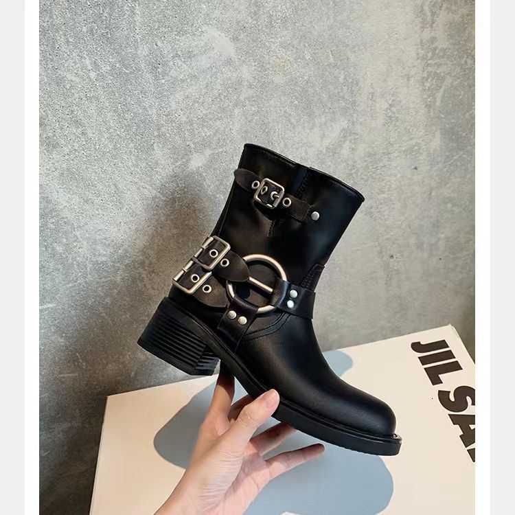 Ddmysports Grape Mom S Autumn Winter Collection Round Ead Belt Buckle Thick Eel Western Knight Women Genuine Leather Igh Eels Short Boots OUTDOOR