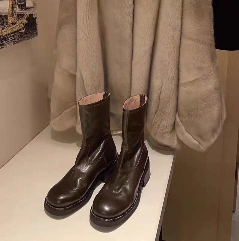 Ddmysports Wrinkled Orse Skin Explosive Price Grape Mom S Same Bottom Thick Eel Back Zipper Slim Short Boots For Women Autumn And Winter OUTDOOR