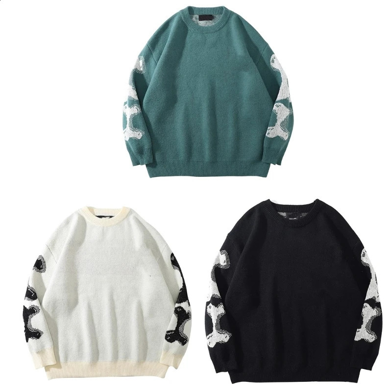 All-matching Knit Sweater for Women Men Long Sleeve Skeleton Bone Print Pullover 240821