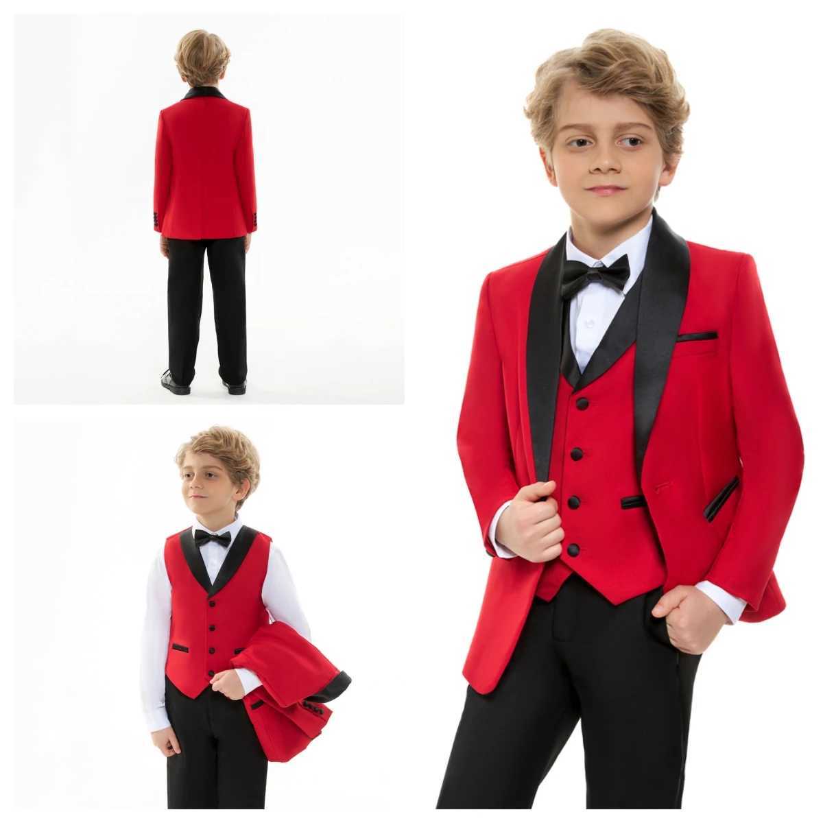 Suits Fashion 4 Pieces Boys Suit Set Shawl Neck Formal Tuxedo For Kids Wedding Ring Bearer Suits Jacket Venst Pants Bow-tie