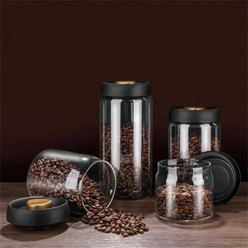 Vacuum Sealed Coffee Beans Tank Transparent Glass Food Storage Jars Household Moisture-proof Air Extraction Airtight Container 240820