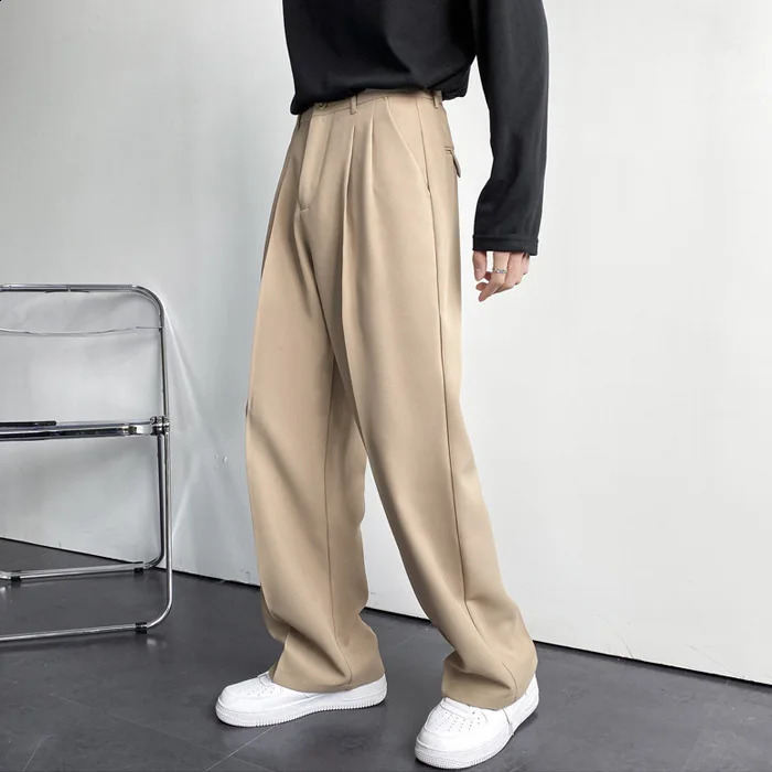 Japanese and Korean Men Thin Pendant Casual Dress Pants Men Ins Nine Points Loose Straight Leg Casual Wide Leg White Suit Pants 240820