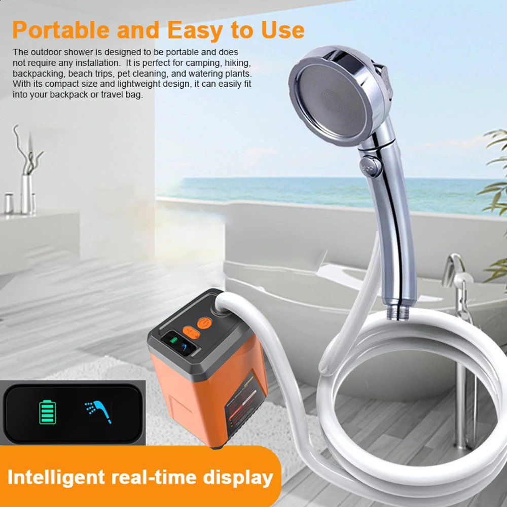 Outdoor Electric Shower Pump Portable Camping Rechargeable Battery Powered Waterproof for Beach Pet Watering 240820