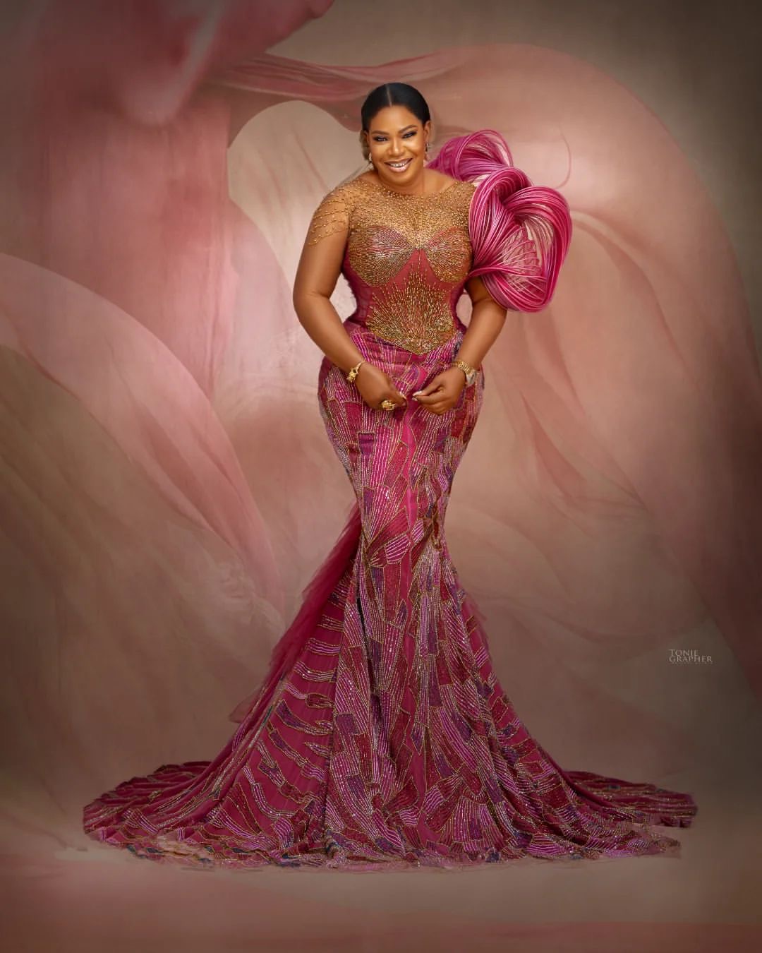African Aso Ebi 2024 Fuchsia Mermaid Prom Dress Lace Beaded Dresses For Special Occasions Rhinestones Evening Formal Party Birthday Second Engagement 