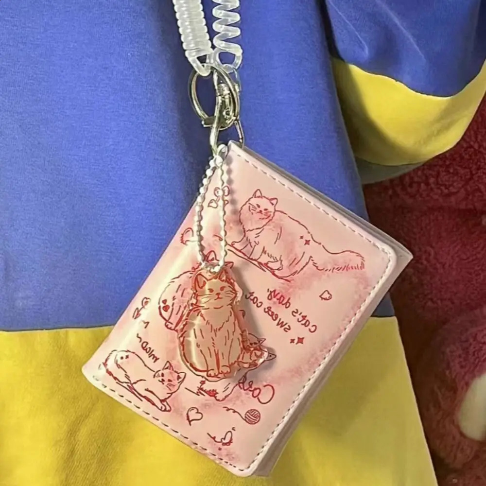 Women Wallets Female Leather Purses Card Holders Graffiti Cat Portable Coin Purse Large Capacity Money Bag 241224