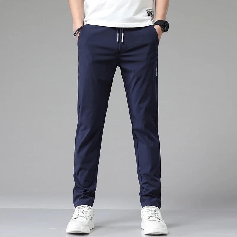 6 Color High Elastic Mens Casual Pants Summer Thin Soft Business Classic Fashion Male Clothing Elastic Waist Trousers 240820