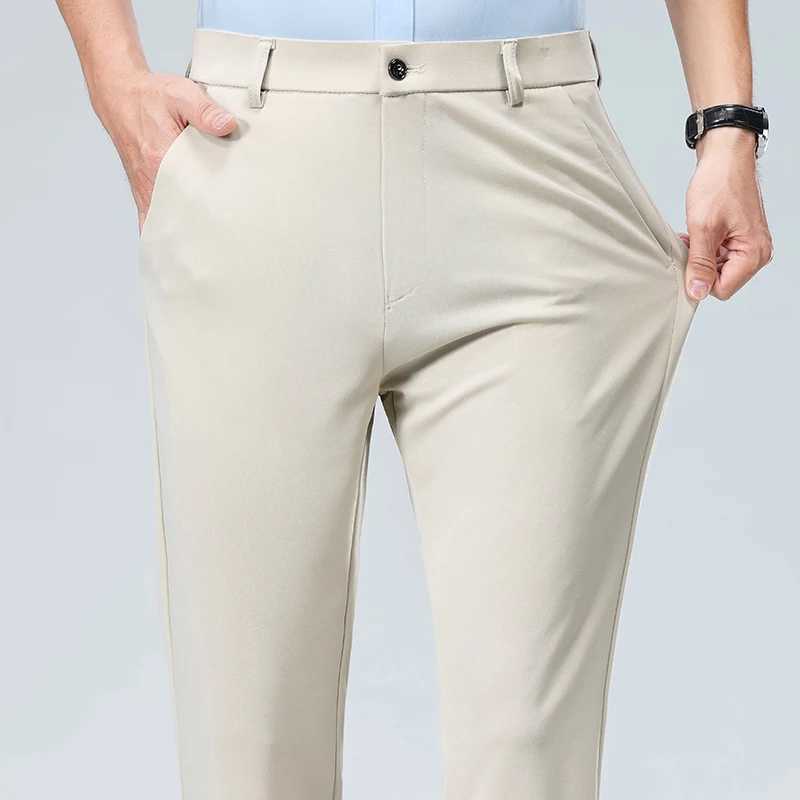 Spring and summer mens elastic casual pants classic business work pants khaki suit pants mens black TrousersW240725