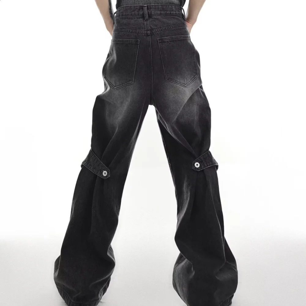 Men Casual Jeans Summer Heavy-Duty Old Washed Jeans Deconstructed Cut-Out n Gradient Color Flared Pants Wide-Leg Pants 240821