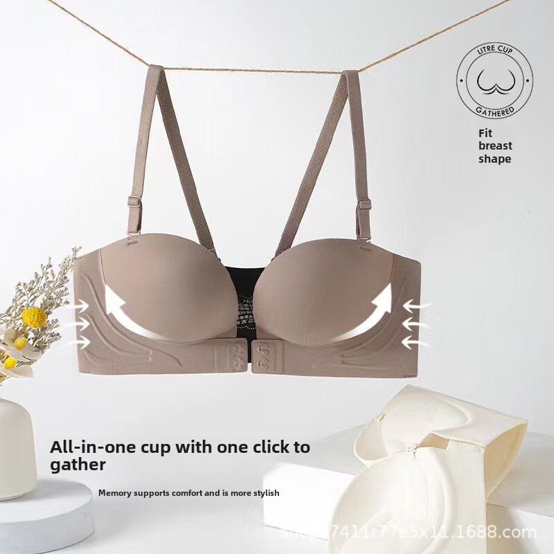 Strapless for female Xia, with a small chest that gathers and highlights, slip front buckle, anti glare bra, no trace, invisible wrapping bra dongduma