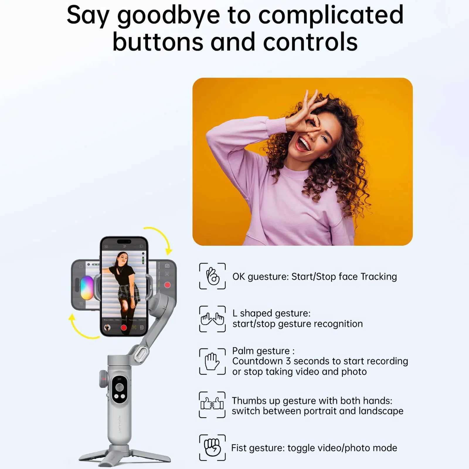 AOCHUAN Smart X Pro Kit 3-Axis Smart Gimbal Stabilizer Set With RGB Magnetic Light OLED Display LED Light Focus Wheel Grey CL240821
