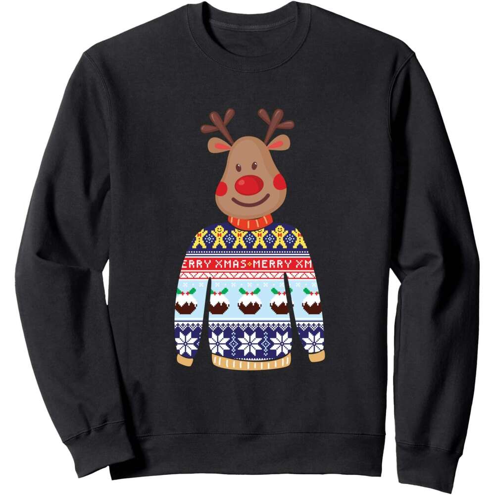 Long Sleeve Shirts for Men sweatshirt Reindeer With Merry Christmas Sweater Funny Holiday Sweatshirt T shirt Tee Streetwear Casual tops clothes