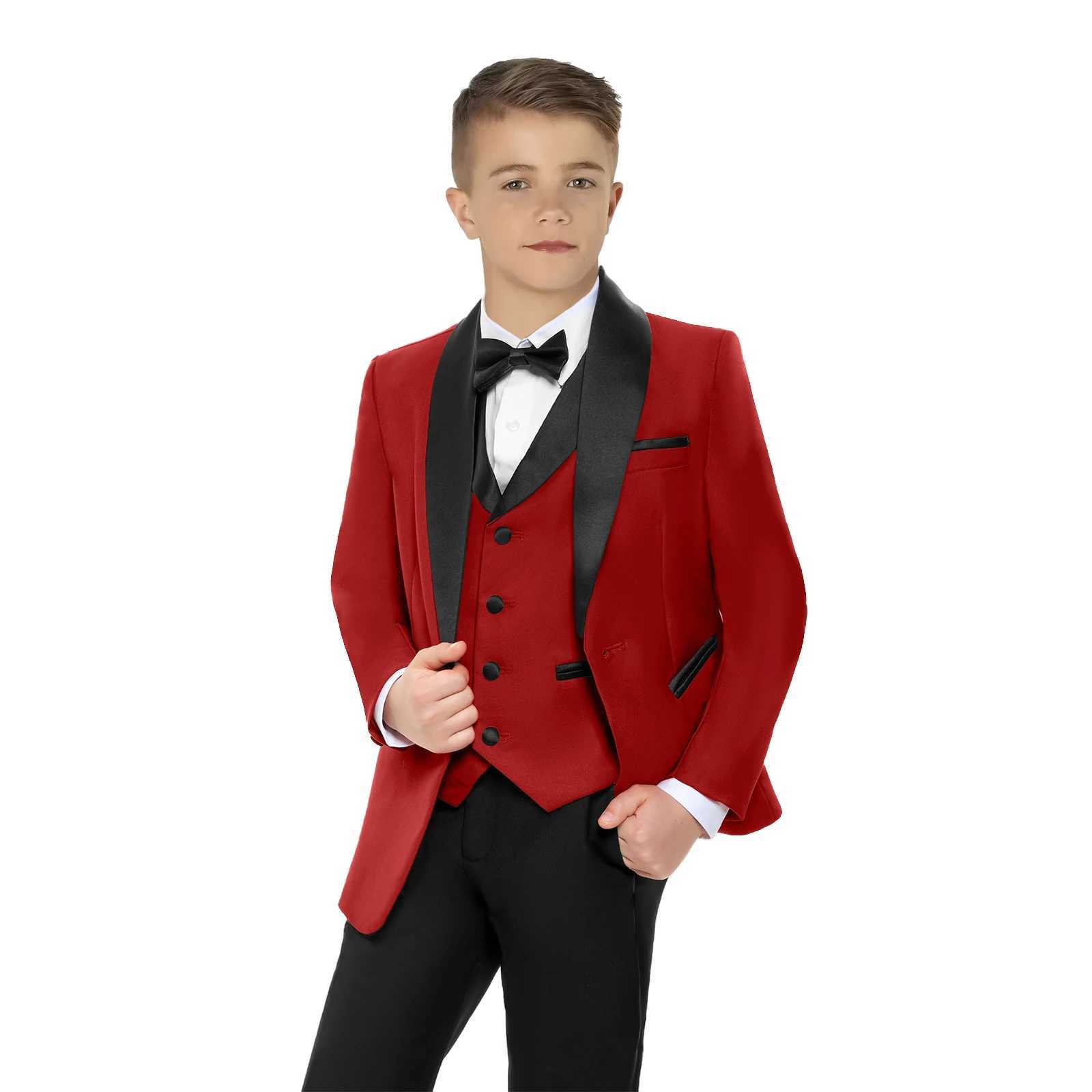 Suits White Formal Blazer Suit Set 3 to 14 Years Regular Fit Blazer Set Including Jacket Vest Pants Bow-tie Solid Kids Tuxedo