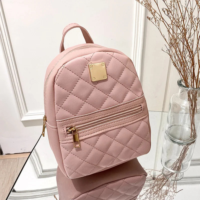 Mini Quilted Zipper Backpack Womens Fashion Faux Leather For Work School 787669315 Inch 240821