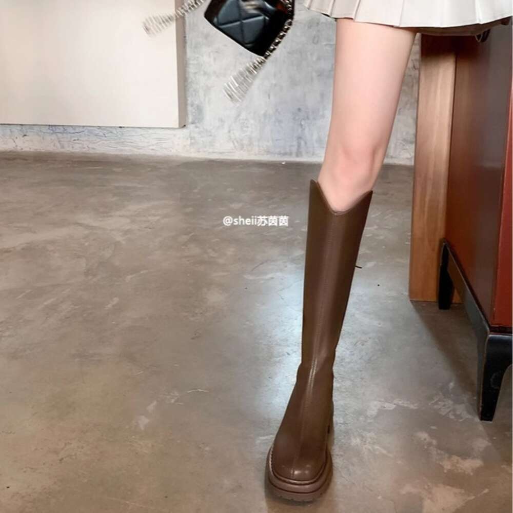 Ddmysports Su Yinyin Same Style Kitano Flower Mist Elastic Round Ead V Neck Back Zipper Mid Igh Women S Knight Boots OUTDOOR