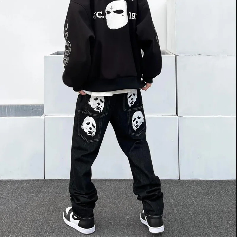 Print Spoof Mens Jeans Portrait High Street Low Waist Jeans Funny Unisex Man Pants Loose Trousers Hip Hop Korean Streetwear 240821