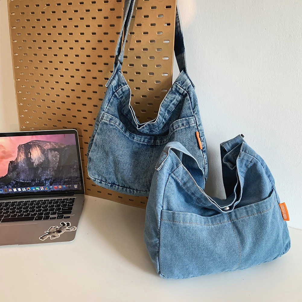Women Denim Messenger Lightweight Crossbody Sling Large Capacity Top Handle Shoulder Satchel Commuting Bag