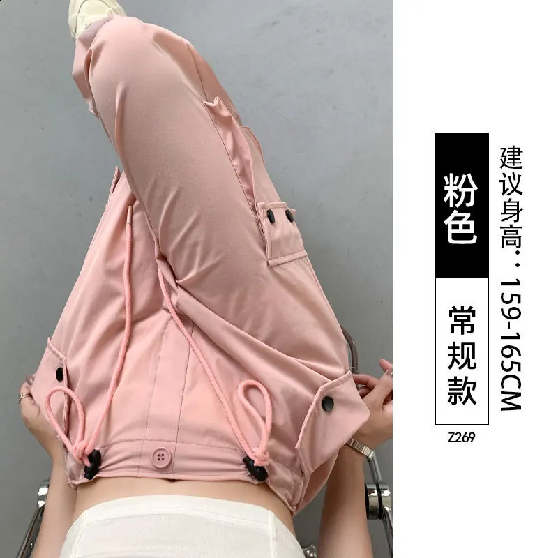 Retro high waisted straight leg womens casual sports pants pink cargo fashionable multi pocket 240821
