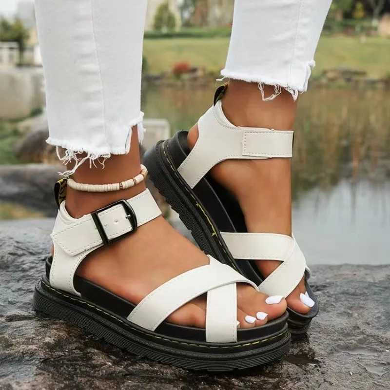 2024womens Summer New Fashion Open Toe Simple Solid Color Womens Shoes Casual Leather Flat Anti-slip Womens Sandals Large Size CL240806
