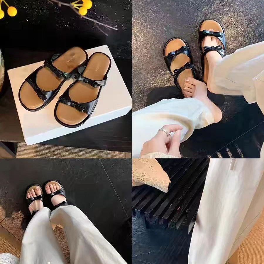 Ddmysports Grape Mom S Same Fri Oliday Age Reducing Butterfly Knot Open Toe Beach Versatile Casual Style Slippers Women Genuine Leather OUTDOOR